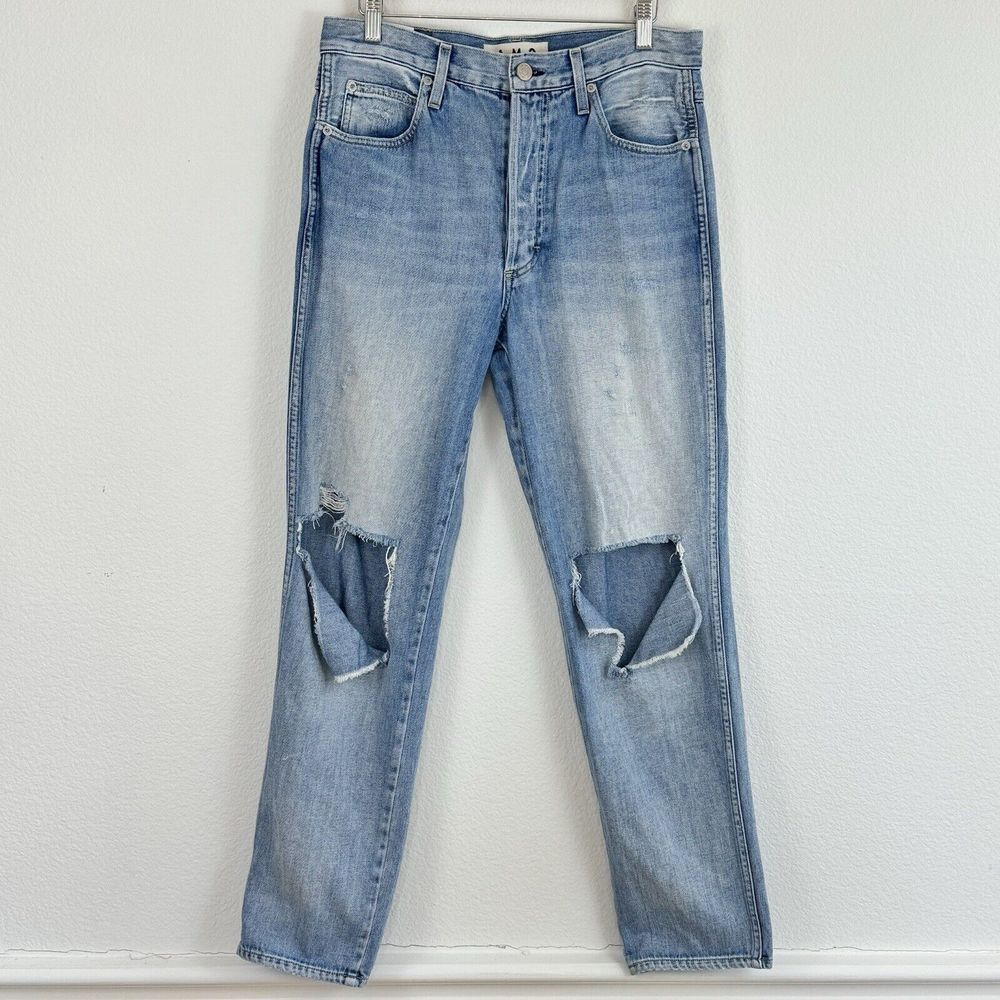 AMO‎ Jeans Women's 29 Harlow New Retro Destroyed Distressed Knees Blue Relaxed